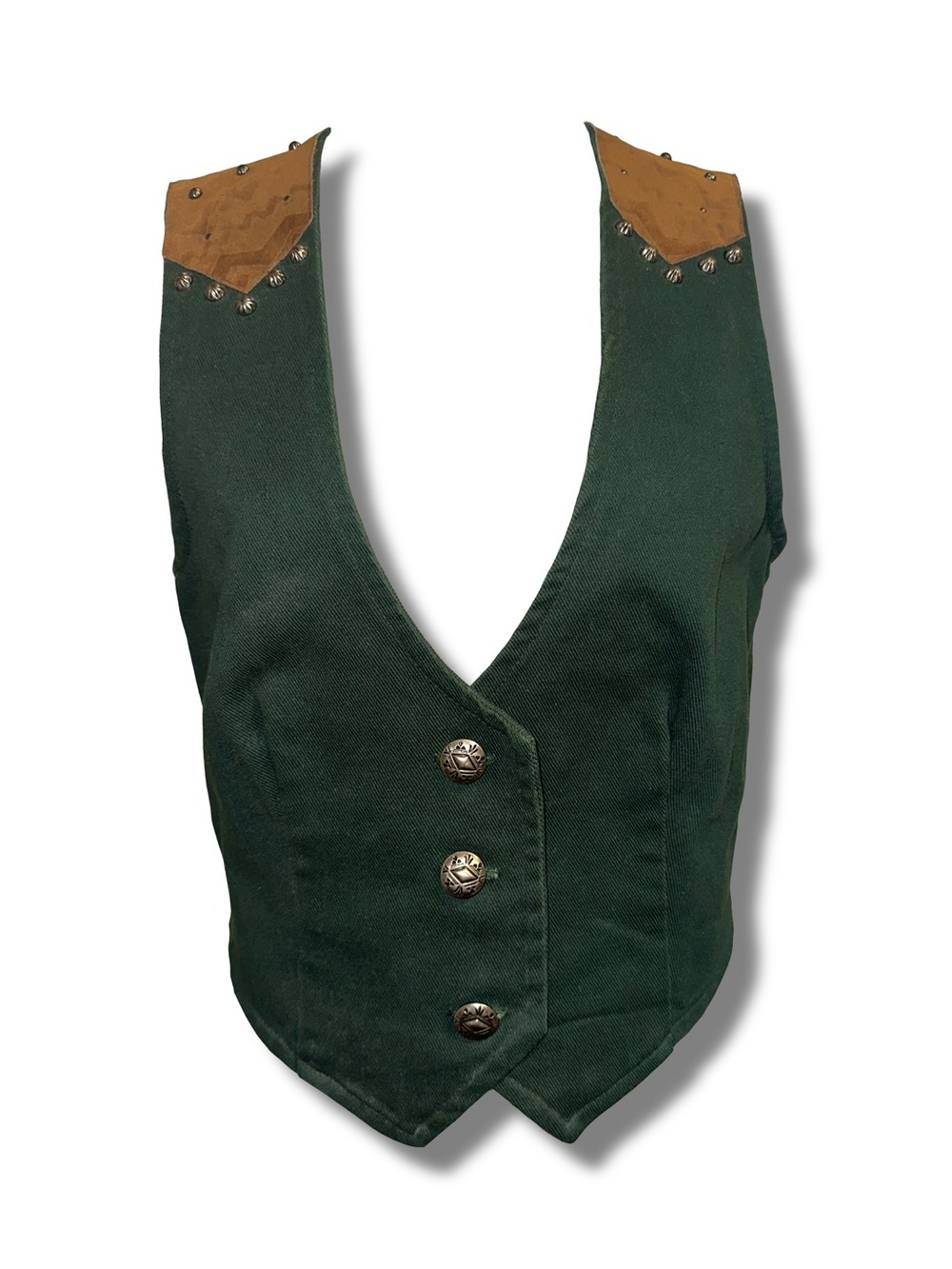 Vtg Cotton Studded Western Vest